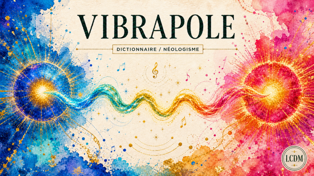 Deux astres aquarellés reliés par une corde magique multicolore représentant le Vibrapole.