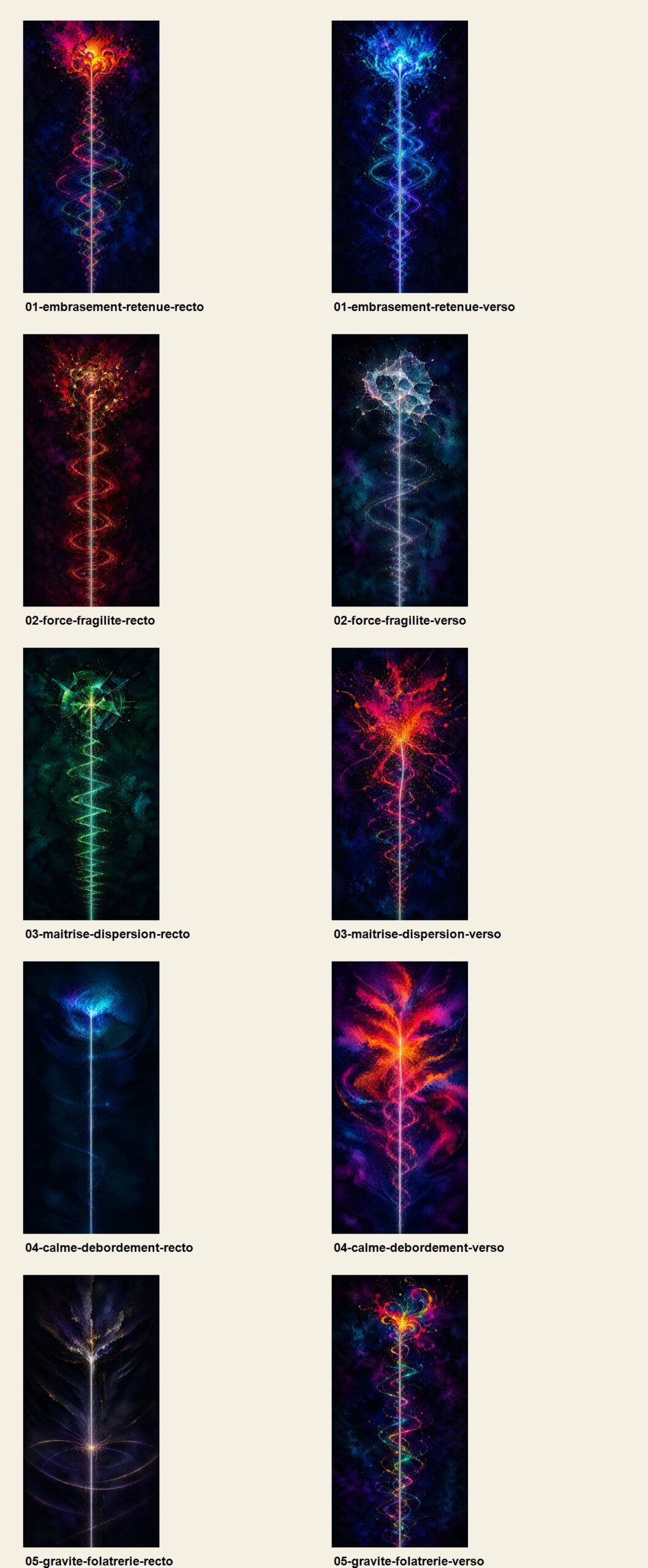 Aperçu de plusieurs marque-pages Vibrapôles aux couleurs nocturnes.