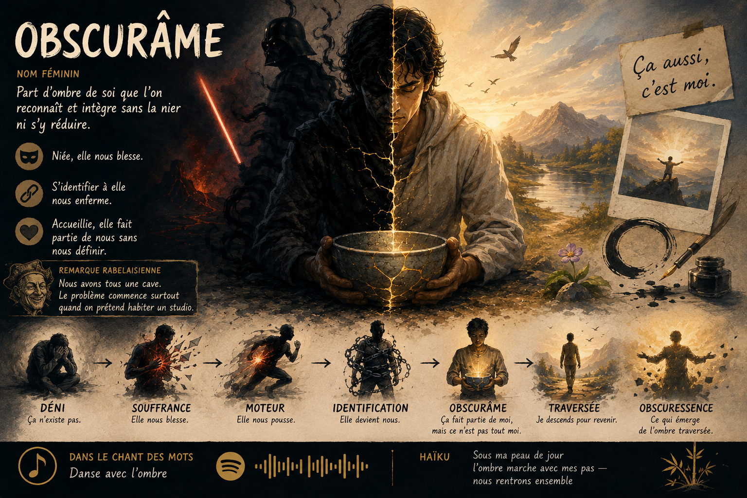 Infographie Obscurâme : intégrer sa part d’ombre sans la nier ni s’y réduire
