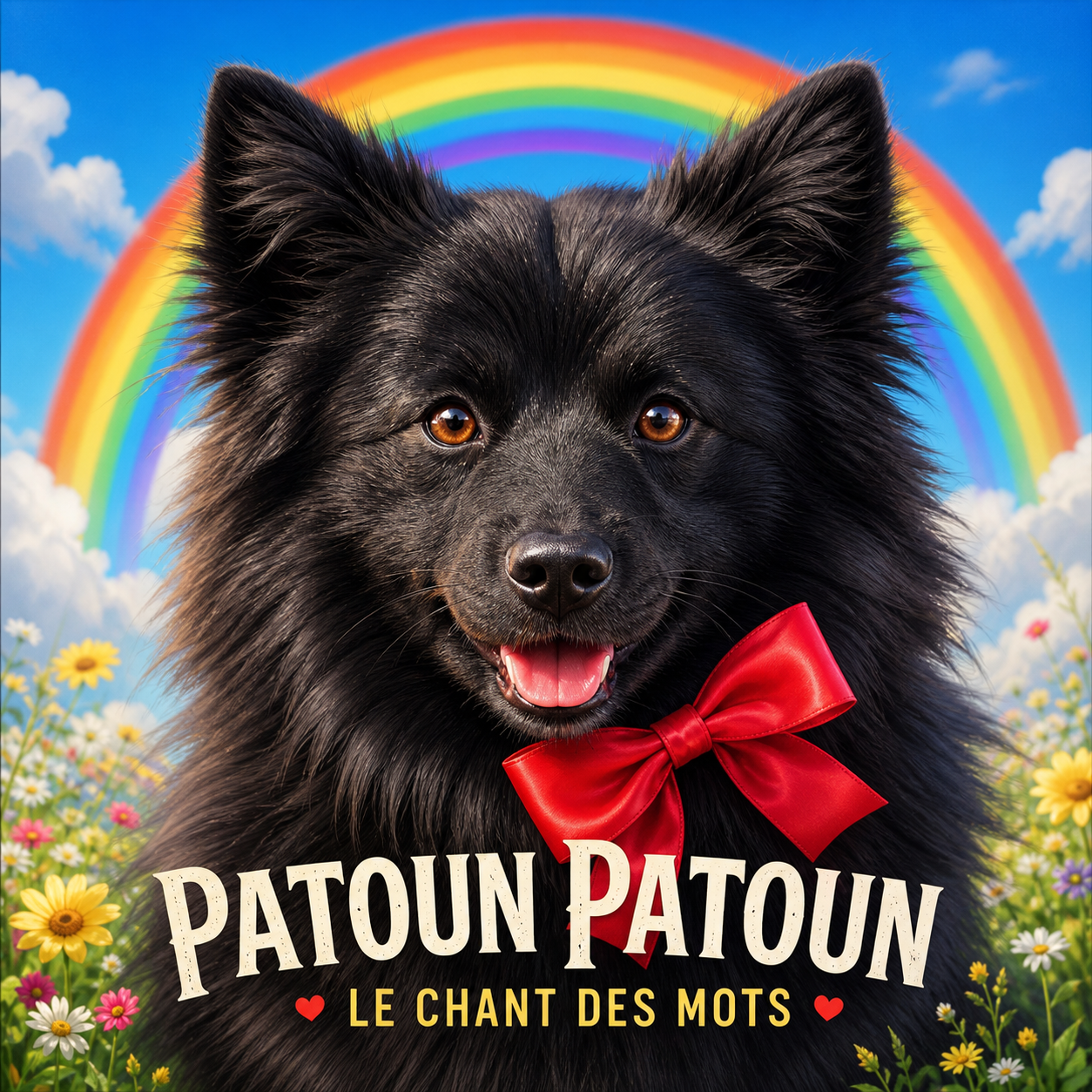 Pochette Patoun Patoun avec Freyja, arc-en-ciel et nœud rouge