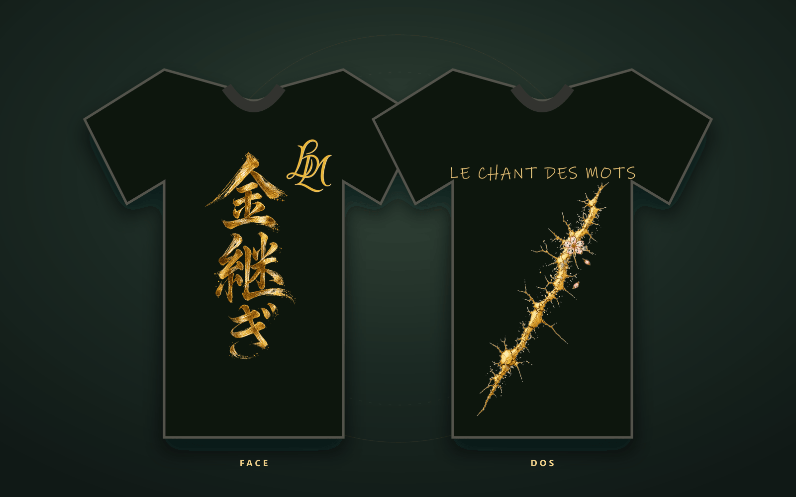 Le tee-shirt Kintsugi, aperçu des modèles du Chant des Mots.