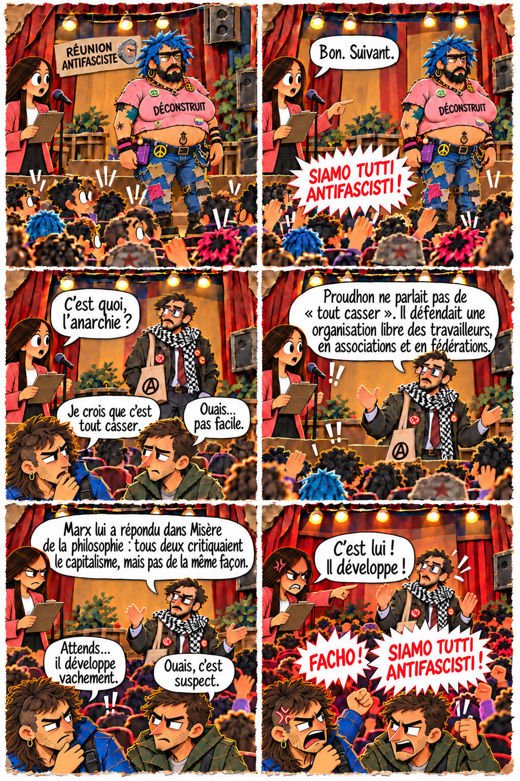 Un candidat développe sa réponse : Emma le désigne aussitôt comme le facho infiltré. Planche 2 sur 2.